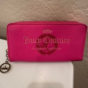 Vintage Juicy Couture Bright Pink Zip-Around Wallet with Crown Charm